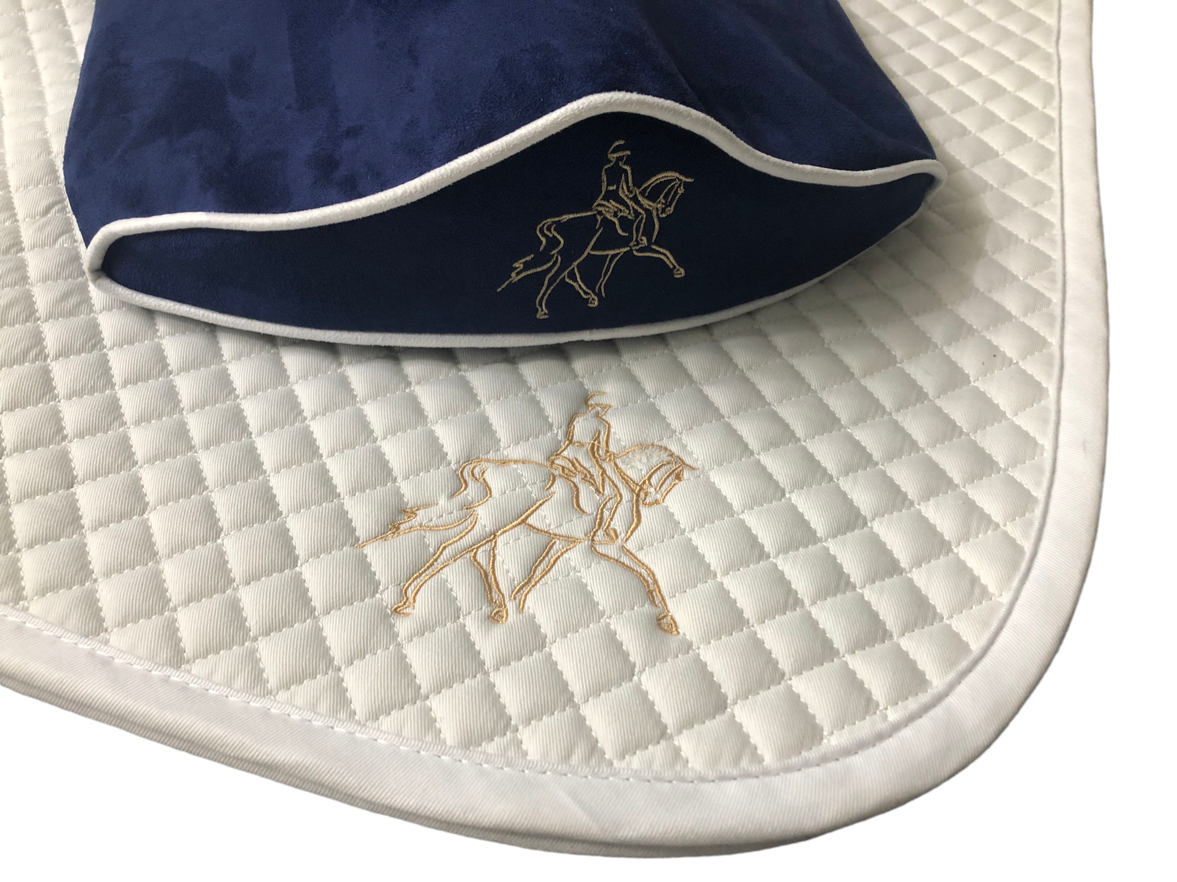 SaddleMattress TM Supreme - Personalized in Black or Dark Blue with matching White Saddle Pad