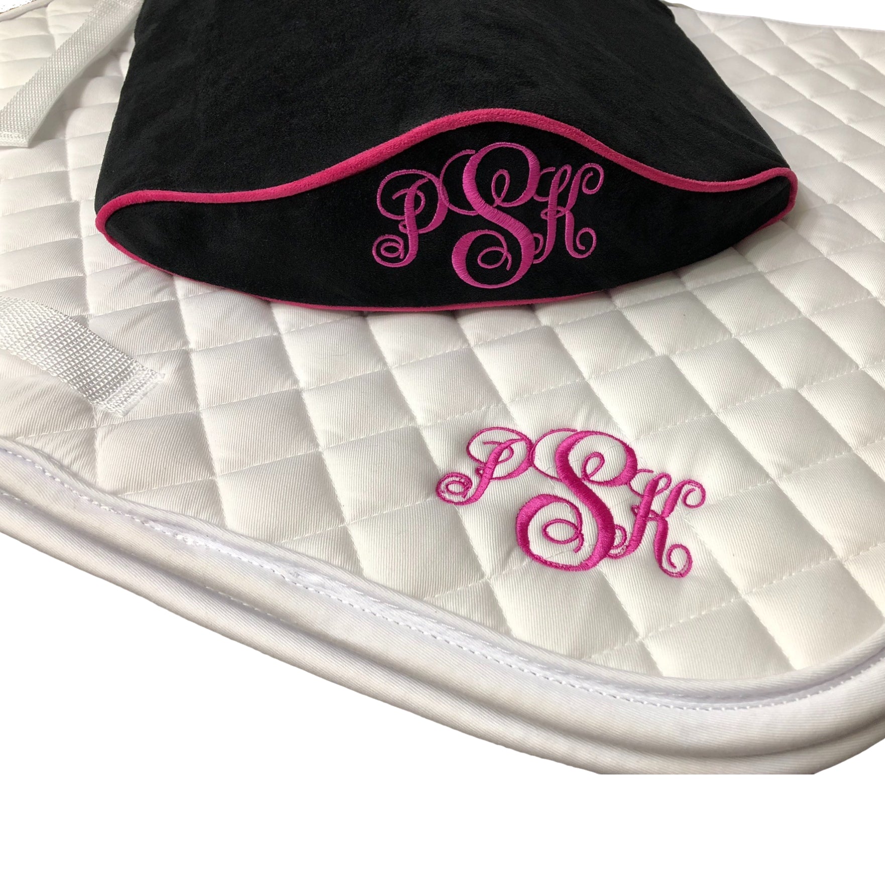 SaddleMattress Supreme - Personalized in Black or Dark Blue with matching White Saddle Pad