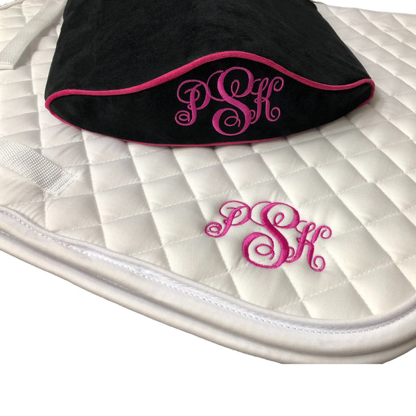 SaddleMattress Supreme - Personalized in Black or Dark Blue with matching White Saddle Pad