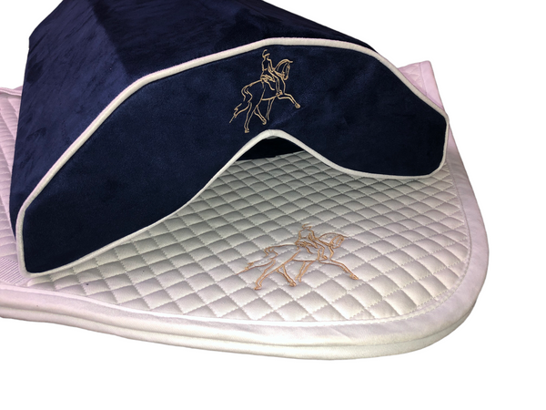 SaddleMattress Vertex - Personalized in Black or Dark Blue with matching White Saddle Pad